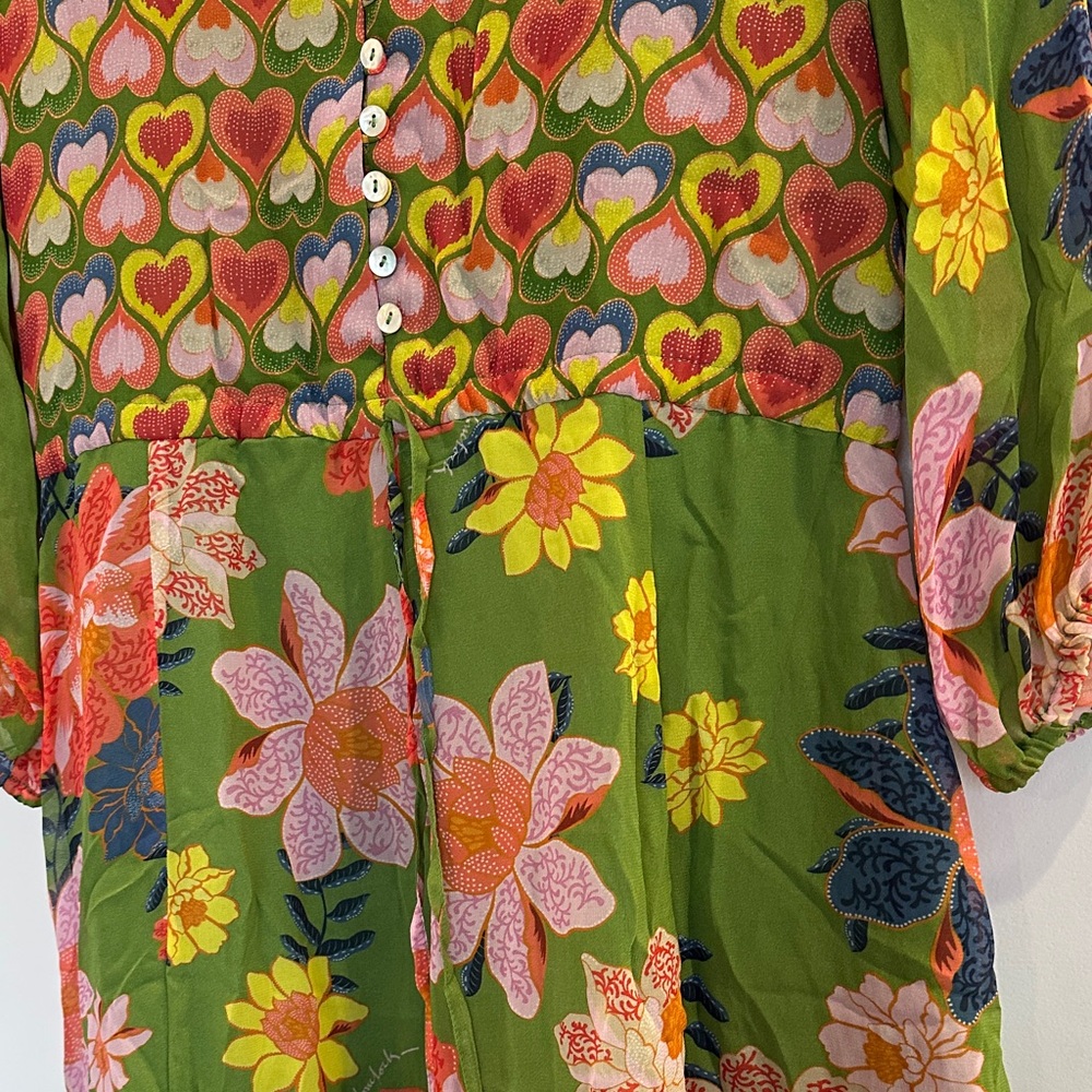NWOT Emily Lovelock Floral Green Maxi Dress - Picture 4 of 9